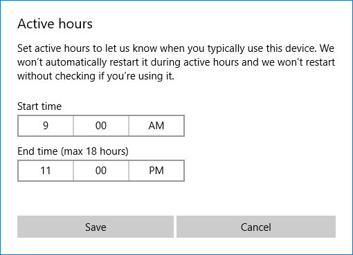 Tính năng Active hours trong Windows Update