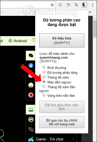 Chỉnh độ tương phản Chrome 