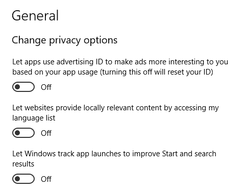 Tắt tùy chọn Privacy trên Windows 10