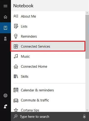 Chọn Connected Services.