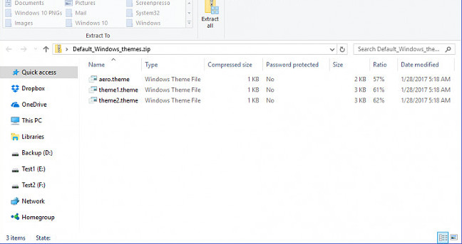 Cách khôi phục theme mặc định trong Windows 10  Mở tệp zip theme mặc định