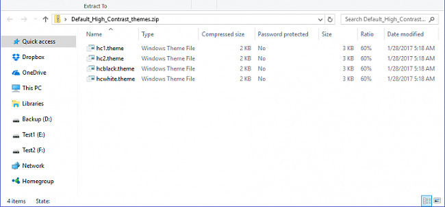 Cách khôi phục theme mặc định trong Windows 10  Mở file zip theme HIgh Contrast