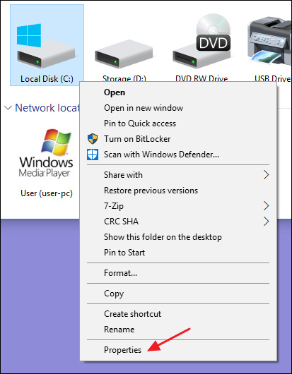 Cách kiểm tra ổ đĩa trong Windows 10  Chọn Properties