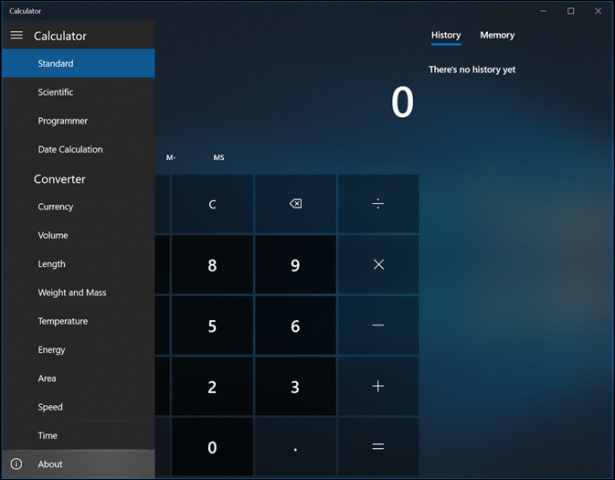 Click vào phần About của ứng dụng Calculator