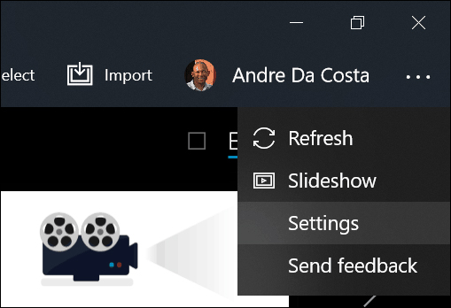 Click vào Settings của ứng dụng Photos