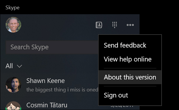 Nhấn vào About this version trong ứng dụng Skype
