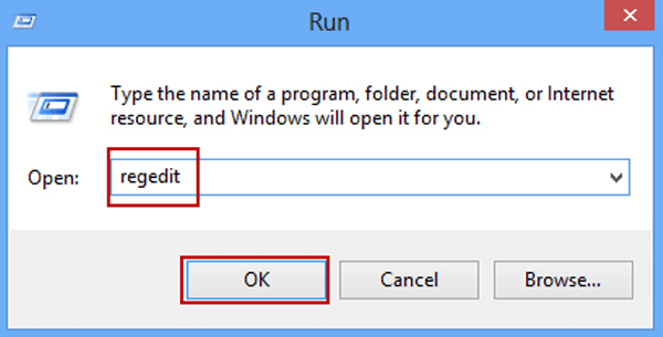 Gõ regedit trong hộp thoại Run