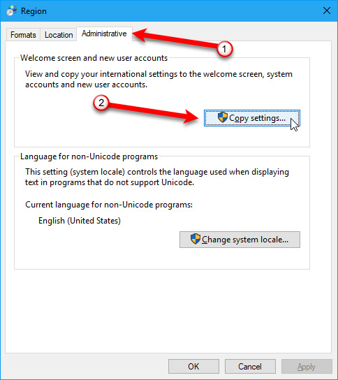 Click vào Copy Settings