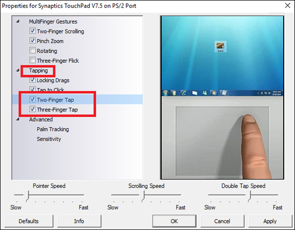 Cách thiết lập chuột phải và chuột giữa Touchpad trên Windows  Tích chọn ô bên cạnh nội dung Two-Finger Tap và Three-Finger Tap