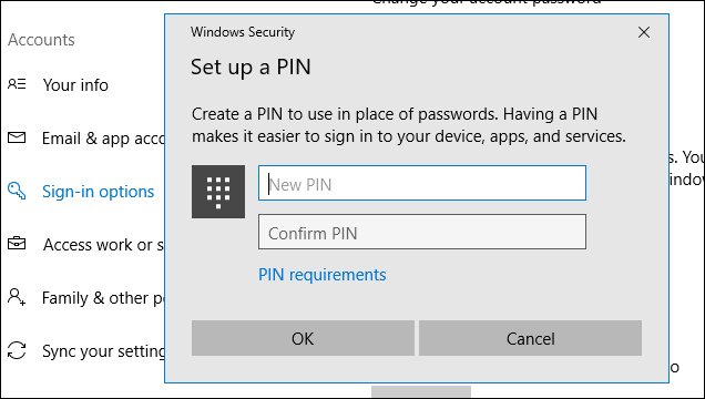 Thiết lập mã PIN Windows 10