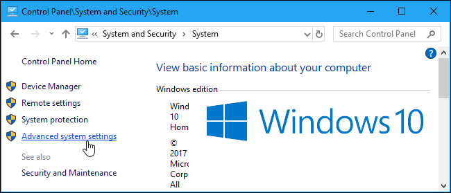Nhấp chọn mục Advanced system settings