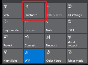 Mở Bluetooth trên Action Center