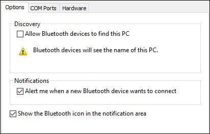 Cửa sổ cài đặt Bluetooth nâng cao 