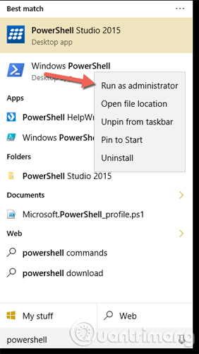 Chạy PowerShell dưới quyền admin