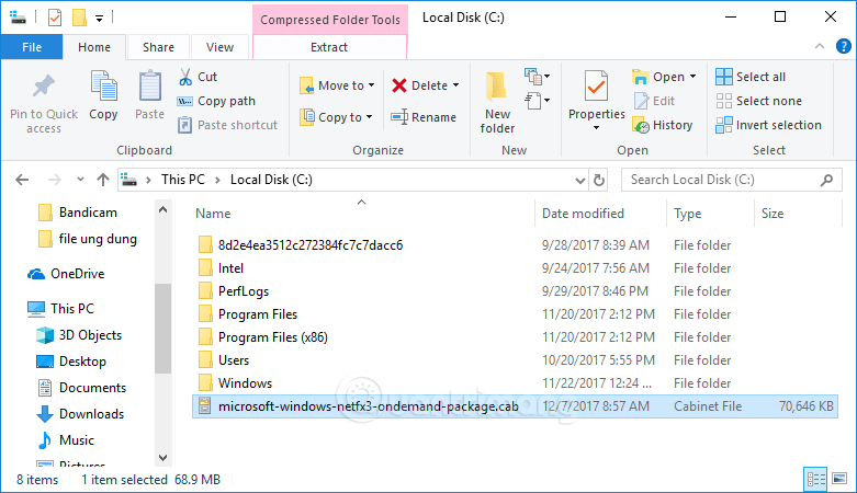 Dán file .cab vào ổ C