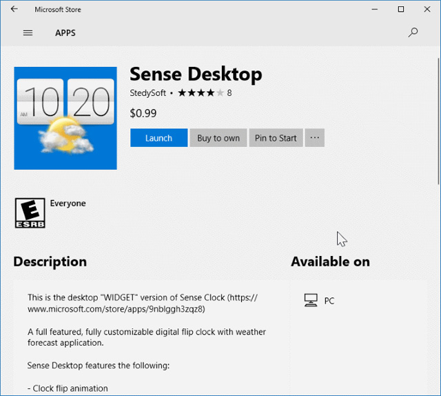Tải Sense Desktop từ Windows Store