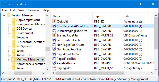 Nếu không tìm thấy bất kỳ thiết lập ClearPageFileAtShutdown nào tại đây, bạn có thể yên tâm là Windows sẽ không xóa page file khi tắt máy