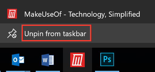 Thủ thuật trình duyệt hữu ích trên Windows 10 Fall Creators Update  Nhấp chọn Upin from taskbar để xóa shortcut trang web