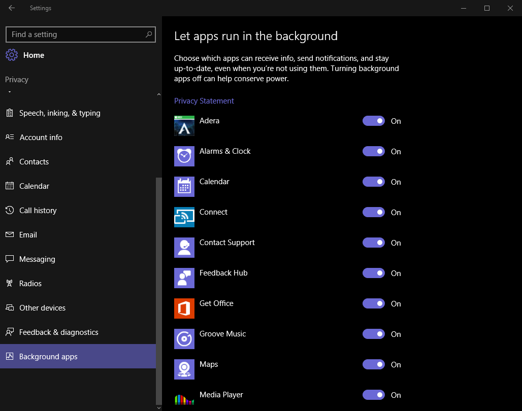 Trên Windows 10 bạn nên vô hiệu hóa các tính năng này đi  Các ứng dụng chạy trên nền background