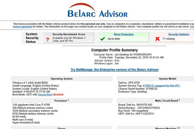 Công cụ tìm key Belarc Advisor