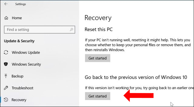Quay lại bản Windows 10 cũ 