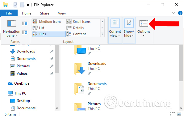 Nhấn Options File Explorer