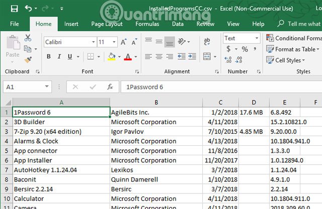 Danh sách được chuyển đổi thành bảng tính trong Excel
