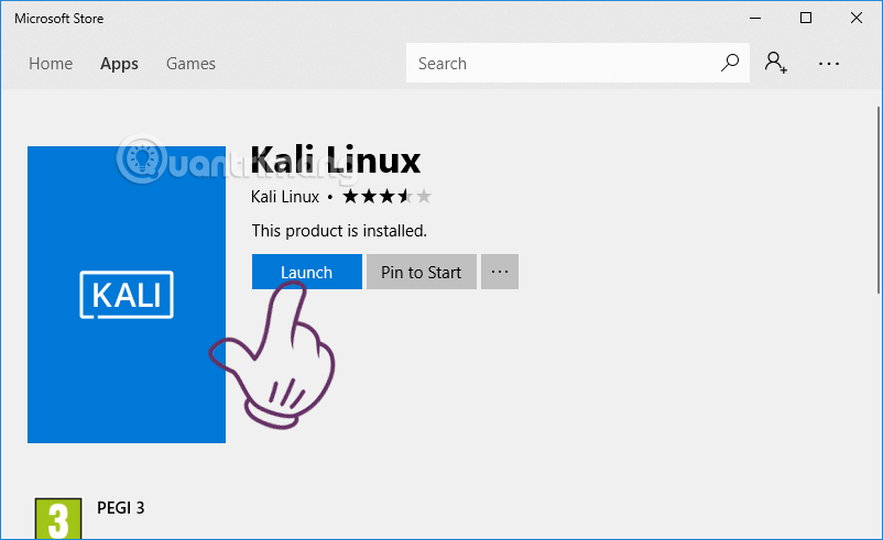 Nhấn Launch để cài đặt Kali Linux trên Windows 10
