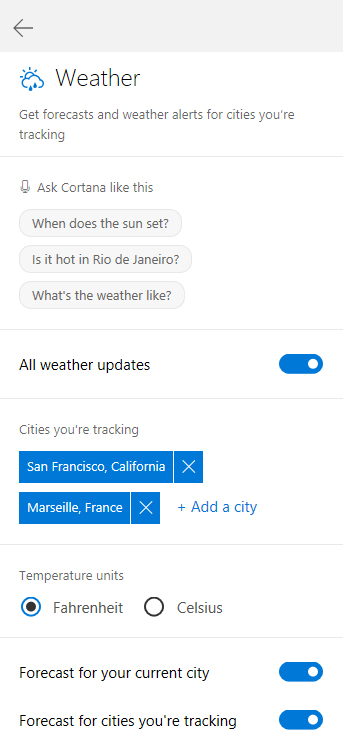 Cortana giúp đưa ra các câu hỏi gợi ý về thông tin thường ngày 