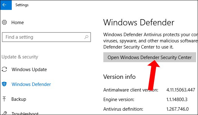 Bật Windows Defender