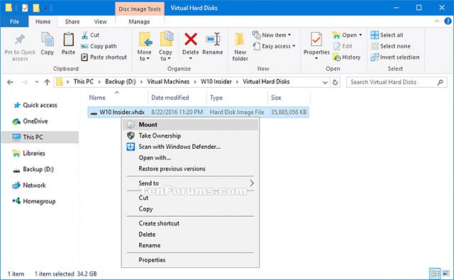 Cách đính kèm và tách các file VHD và VHDX trong Windows 10.1