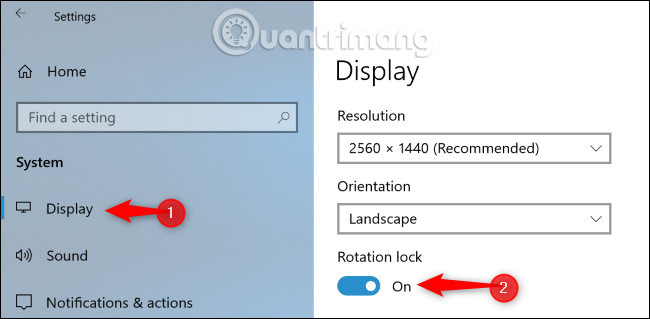 Bật Rotation lock trong ứng dụng Settings