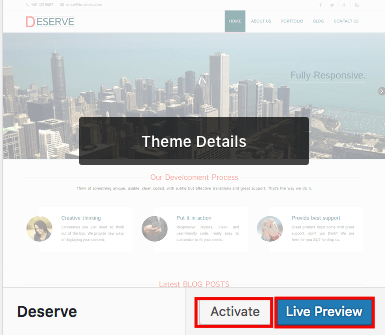 WordPress Theme Activate Button