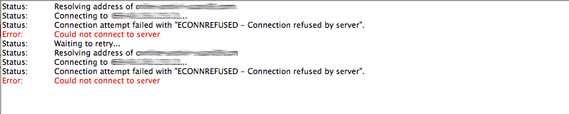 connection attempt failed with econnrefused filezilla