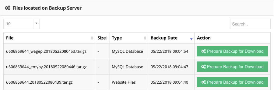 website file và mysql backup trong Hostinger