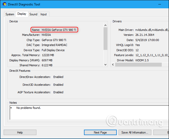 Công cụ DirectX Diagnostic Tool