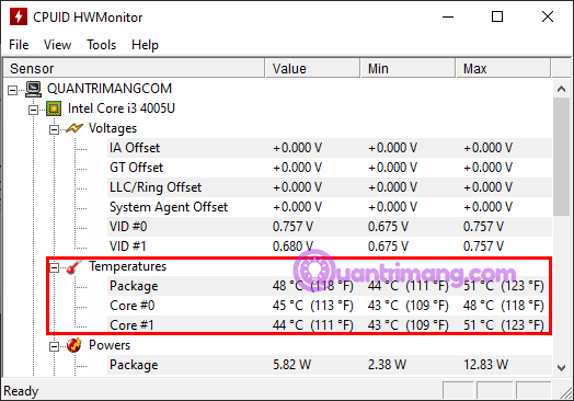 Đo nhiệt độ CPU bằng HWMonitor