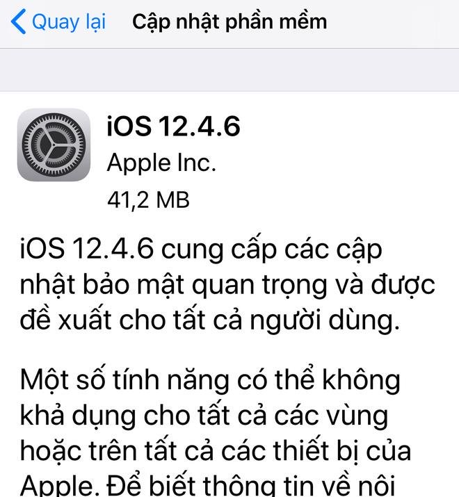 Apple tung ra bản cập nhật iOS 12.4.6 dành cho những thiết bị đời cũ