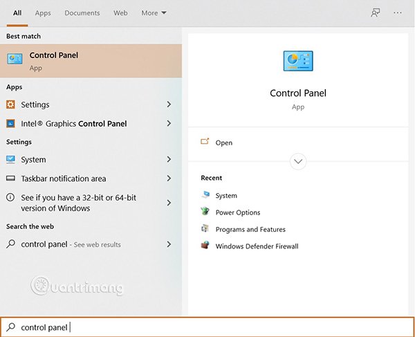 Mở Control Panel 