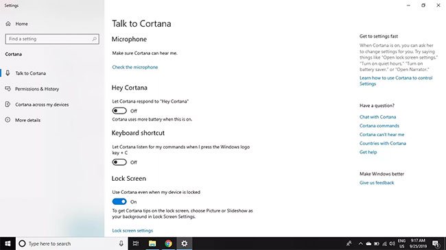 Tắt Cortana trên Windows 10 3 Đặt Hey Cortana và Keyboard shortcut thành Off