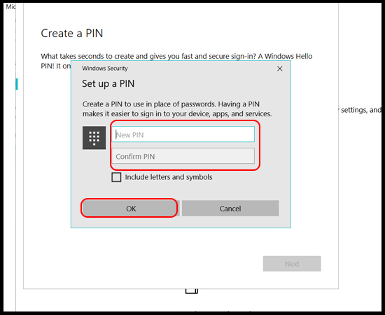 Bước 8: Cuối cùng nhập vào mã PIN bạn muốn và nhập xác nhận 1 lần nữa, sau đó chọn OK.