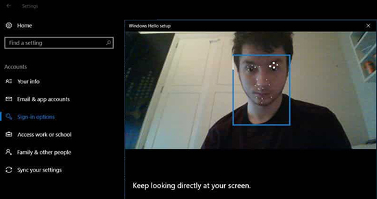 Công nghệ nhận diện gương mặt Windows Hello Face trên laptop