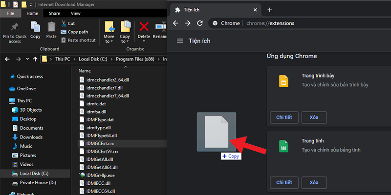 Kéo thả file từ thư mục gốc vào tiện ích Chrome