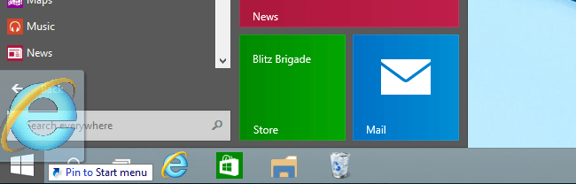 Pin to start menu