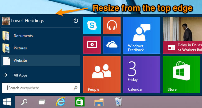 Thay đổi kích thước (Resize) Menu Start