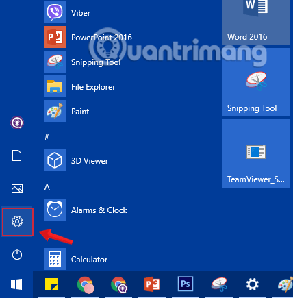 Nhấn chọn biểu tượng Settings trong Start Menu