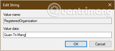 Đổi tên mới cho máy tính win 10 trong khóa Registered Organization
