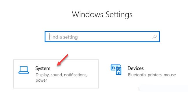 Cách đổi tên thiết bị Bluetooth trên Windows 10 4 Trong cửa sổ Windows Settings, nhấp vào System