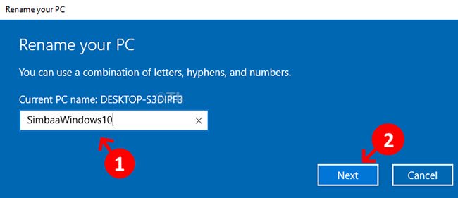 Cách đổi tên thiết bị Bluetooth trên Windows 10 6 Hộp thoại Rename your PC sẽ xuất hiện để bạn nhập tên mới
