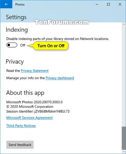 Cách bật/tắt tính năng lập chỉ mục vị trí mạng trong ứng dụng Photos trên Windows 10